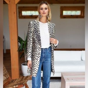 Emerson Frye Wingtip Leopard Print Linen Coat sz 2